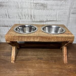 Rustic Wooden Elevated Dog Bowl Stand